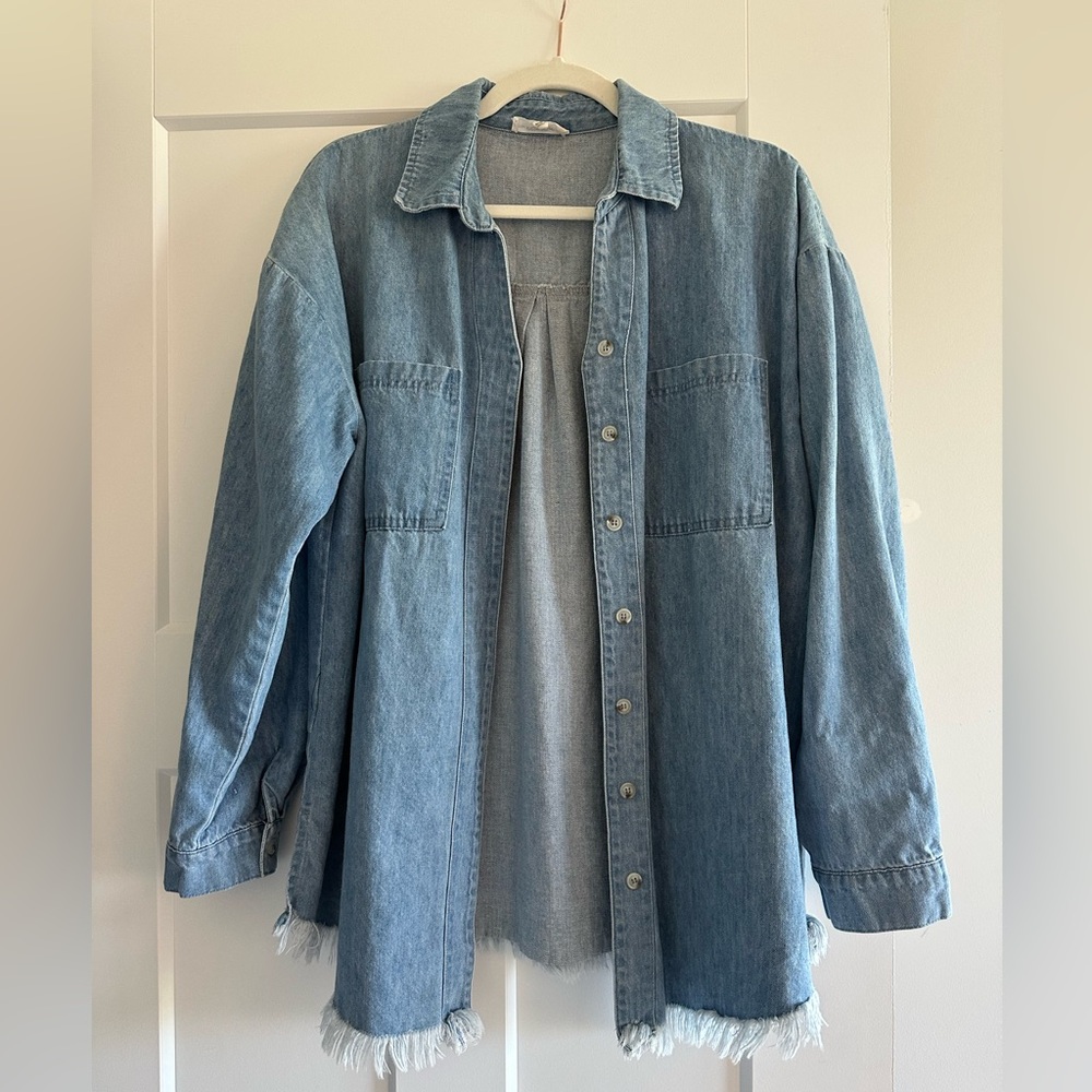 ee:some blue denim oversized shirt jacket, size small